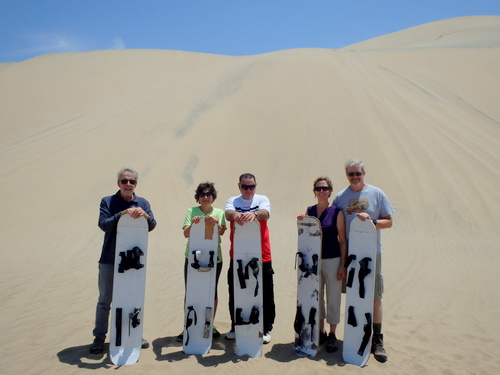 Dennis and Terry Struck, Sand Surfing Champions on the Dunes of Huaca China, Peru.